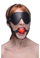 Blindfold Harness With Ball Gag - Black/red