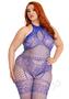 Leg Avenue Seamless Industrial Net Halter Bodystocking With Faux Lace Lingerie Detail - 1x/2x - Blue